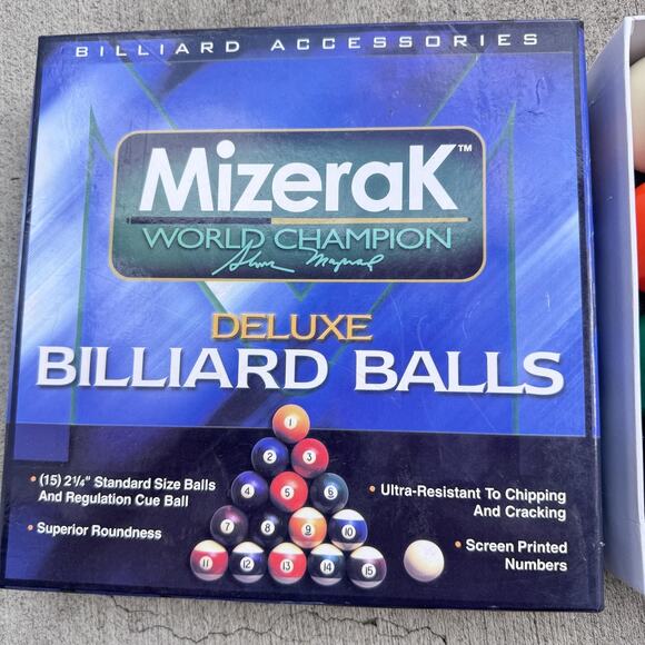 Vintage Mizerak Deluxe Billiard Balls 2 1/4" Pool Set P0512 Complete With Box - Picture 1 of 4
